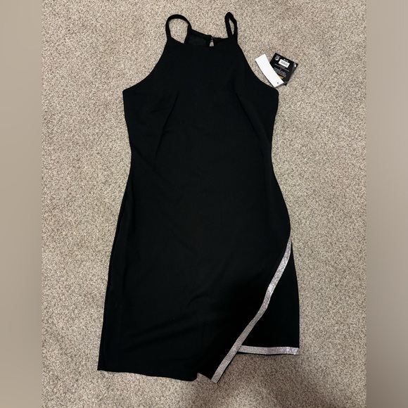 Planet Gold Rhinestone Trim Dress with Asymmetric Hem - Picture 4 of 6